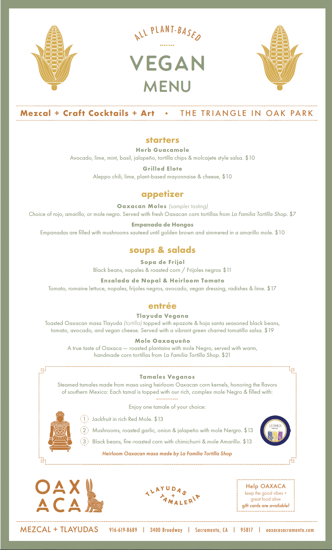 Vegan menu